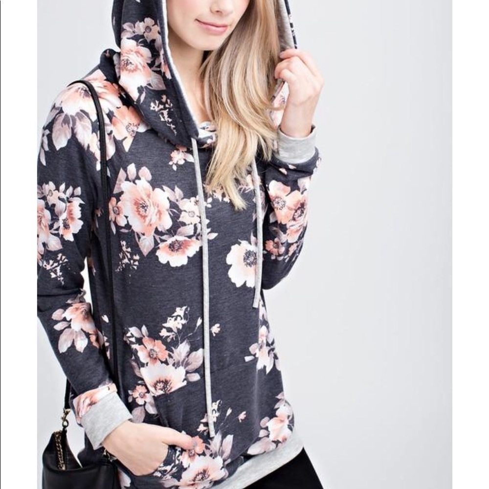 Navy Floral Hoodie